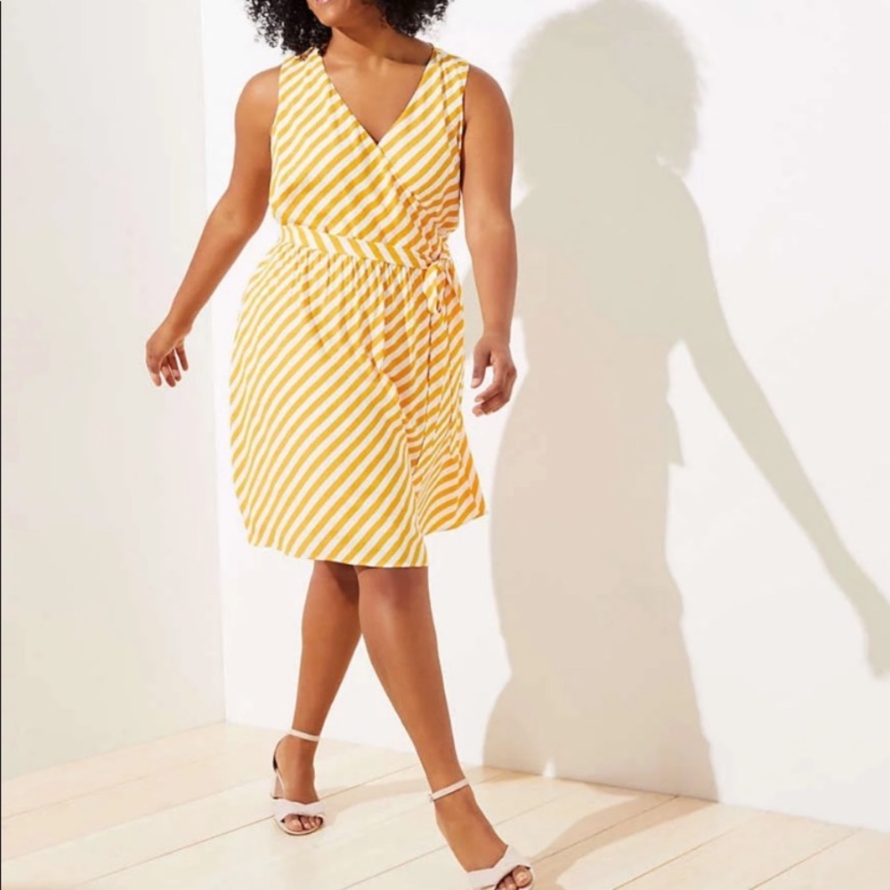 NWOT Loft yellow striped belt tie front dress